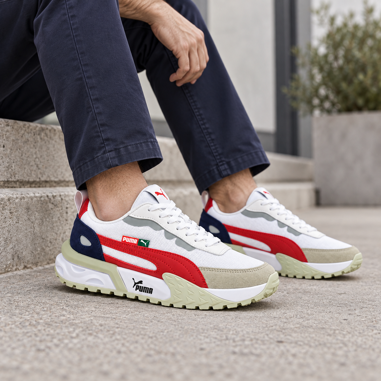 Tenis Puma Ferrari para Caballero - Blanco Rojo Azul